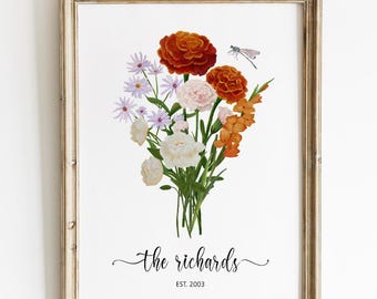 Custom Family Birth Flower Bouquet Wall Art Birth Month Flower Print Personalized Mothers Day Gift for Mom Birthday Gift Grandmas Garden PNG