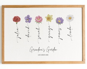 Grandm'a Garden Birth Flower Personalized Gift for Grandma from Grandchildren Mother's Day Gift for Mom Custom Print Christmas Gift for Nana