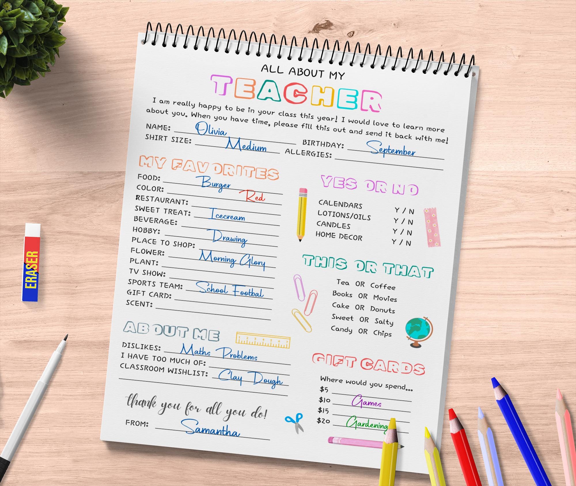 All About My Teacher Favorite Things First Day of School Get to Know ...
