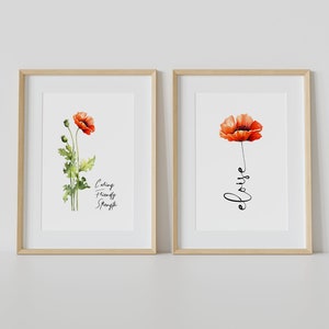 August Geburtsblume Name Print Geburtstagsgeschenk Mohn Geburtsmonat Blume Benutzerdefinierter Druck Minimalistische Galerie Wandkunst personalisiertes Geschenk für Freund