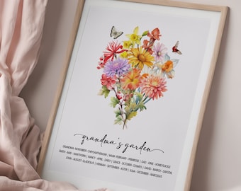 Custom Birth Flower Bouquet Print, Personalized Floral Art (Digital Download)