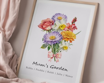 Birth Flower Bouquet Print Custom Birthday Gift For Family Gift for Mom Digital Birth Month Flower Bouquet Personalized Grandmas Garden Gift
