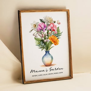 Regalo personalizado ramo de flores de nacimiento regalo personalizado para el abuelo regalo del día del padre para la abuela regalos navideños únicos arte de pared digital imprimible