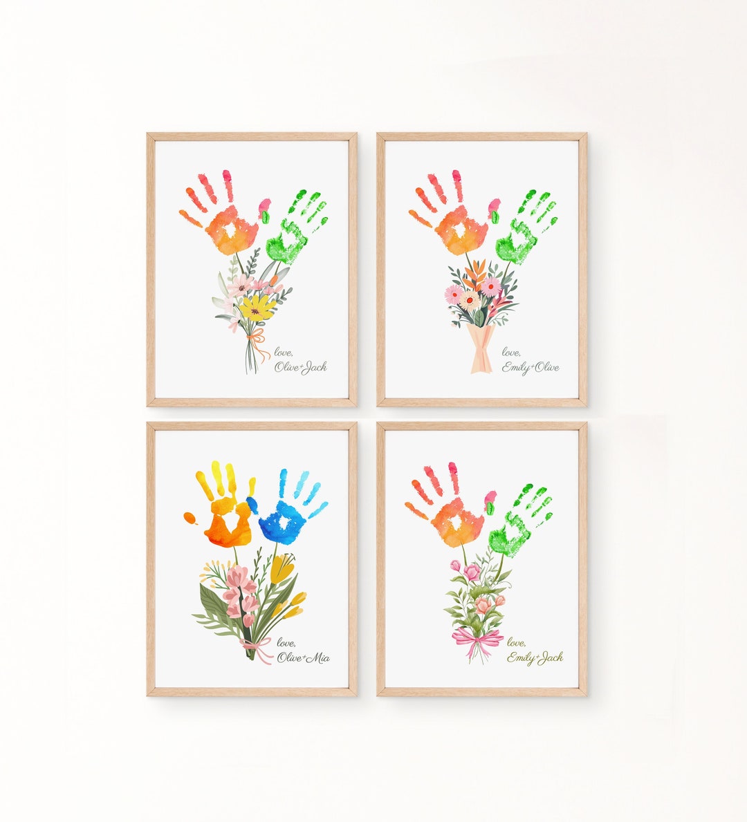 Handprint Set Fathers Day Handprint Set of 4 Bouquets Handprint Art Grandma Mom ...