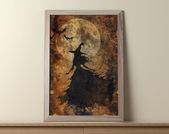 Witchy Decor Halloween Wall Art Printable Vintage Witch Halloween Rustic Halloween Decor Vintage ...