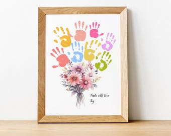 Flower Handprint Bouquet Grandparents Day Handprint Craft For Toddlers Mom Appreciation Gift Grandma Keepsake