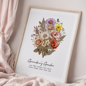 Birth Flower Bouquet Print Mother Day Gift for Grandma Garden Print PNG Birth Month Flower Custom Birthday Gift for Mom Personalized Bouquet