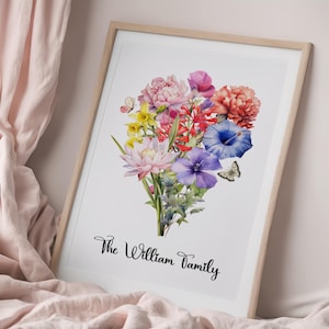 Personalisierter Geburtsblumenstrauß-Druck Omas Gartendruck Vatertagsgeschenk für Mama Geburtstagsgeschenk für Papa Individuelle Geburtsblumendruckkunst