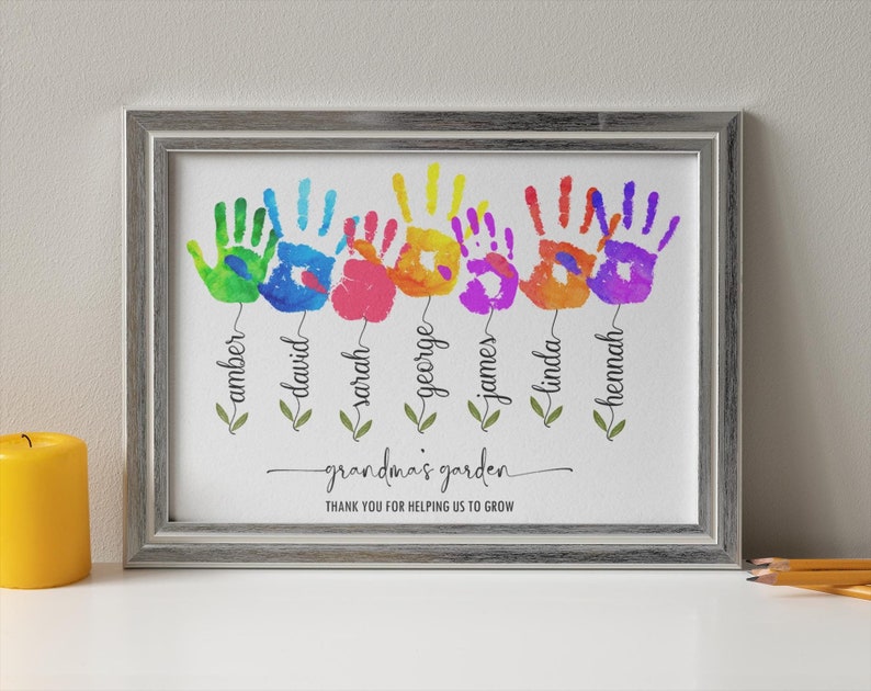 Grandmas Garden Handprint Art Custom Name Art Personalized Birthday ...