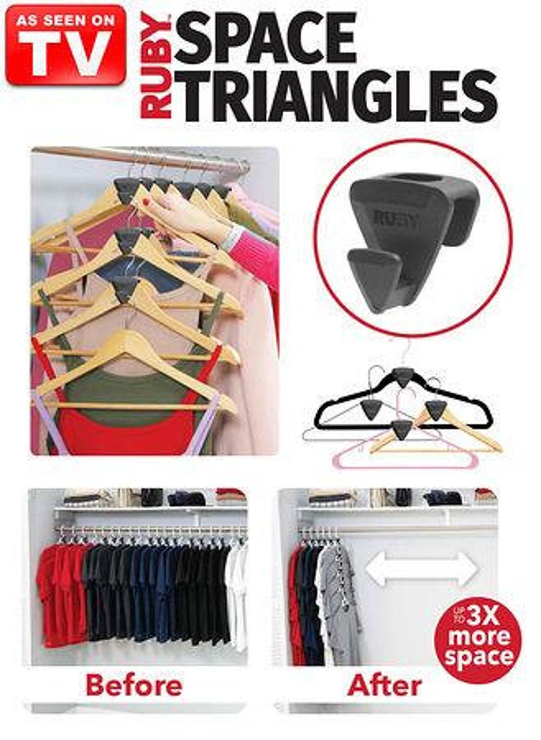 Ruby Space Triangles, Closet Space Saver, Strong Plastic, Black