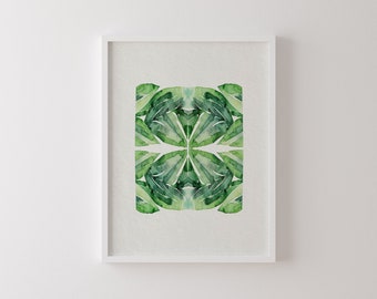 Geometric Watercolour Print of Plant, Botanical Artwork, Mediterranean Home Decor, Foliage Art Print