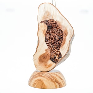 Crow Bird Drawing Pyrography Wood Burning Art Bauble Hanging Wall Art Gift