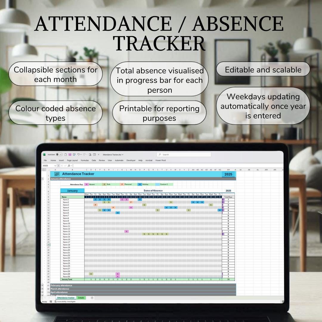 Attendance & Absence Tracker – Employee, Staff and Student Excel ...