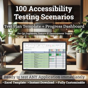 100 Accessibility Test Cases | Excel Test Plan Template + Progress Dashboard | WCAG QA Checklist | Web & App Testing