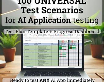 100 Universal AI Application Test Scenarios + Test Plan Template + Progress Dashboard | Software Testing Toolkit | Excel Digital Download