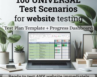 Testplansjabloon + 100 universele testscenario's voor websitetests + voortgangsdashboard | Digitale Excel-download