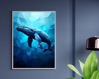 Geometric Blue Whale Art Print: Modern Ocean Decor (Digital Download)