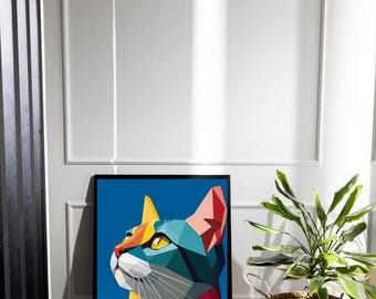 Geometric Cat Artwork Printable | Contemporary Minimalist Wall Decor for Cat Lovers | Instant Digital Download