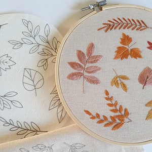 FALL AUTUMN Leaves EMBROIDERY Pattern | Stick And Stitch Washaway Stabilizer | Clothes Bags | Jumpers | Hoodies | T-Shirts | Embroidery Hoop