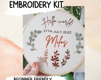 PERSONALIZED OCCASION EMBROIDERY Hoop Kit | Designer Linen | Floral Embroidery Pattern | Modern Embroidery | Embroidery Kit | Baby Gift