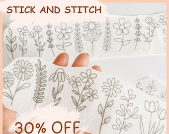 entoilage pour broderie fleurs sauvages : motifs à coller et à broder | Support | Rincer à l'eau | Cadeau astucieux | Noël