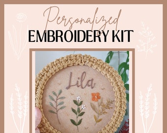 PERSONALIZED Floral EMBROIDERY KIT | Diy Kit | Sewing Kit | Hoop Art | Crafty Gift | Nursery Decoration | Newborn Gift | Handmade Gift