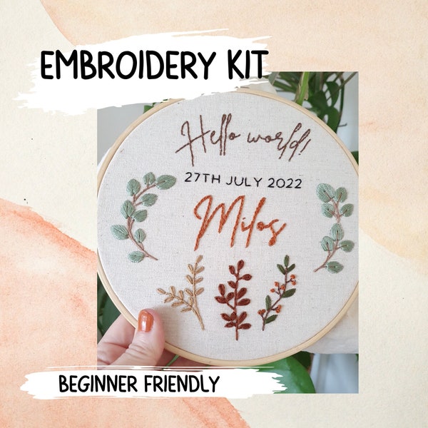 PERSONALIZED OCCASION EMBROIDERY Hoop Kit | Designer Linen | Floral Embroidery Pattern | Modern Embroidery | Embroidery Kit | Baby Gift