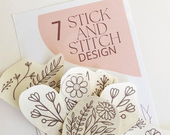 STICK AND STITCH Kit de bordado lavable Paquete estabilizador 7 Enjuague de bordes y racimos de flores silvestres con interfaz de respaldo de bordado con agua