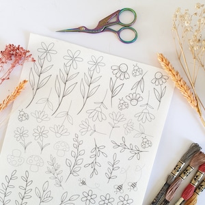 ÉLÉMENTS FLEURS À BRODER | Stabilisateur lavable Stick And Stitch | Sacs à vêtements | Parfait pour les sacs Kanken | Cartables personnalisés, etc.
