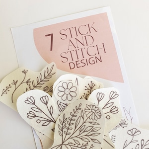 Wildflower Embroidery Kit: 7 Stick and Stitch Washaway Designs