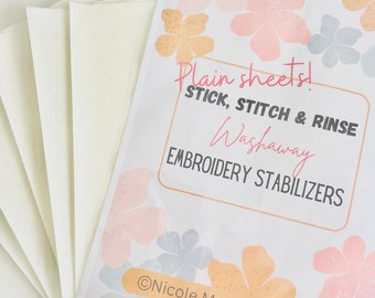 Stabilisateur de broderie lavable STICK AND STITCH | 4 feuilles unies | Sticky Fabri Solvy | Rincer à l'eau Support de broderie | Tissu similaire