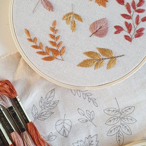 HEAT ERASABLE Pre-Printed EMBROIDERY Fabric | Designer Linen | Fall Autumn Embroidery Pattern | Modern Embroidery | Embroidery Kit Hoop Art