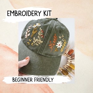 STICKEN SIE IHRE EIGENE Vintage Jeans / Cord-Kappe | Blumen Stickerei Kit | Cordmütze Mütze | Bastelset | Nähzeug | Mützen-Stickpackung