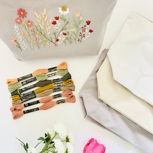EMBROIDER YOUR OWN Accessory Bag Floral Embroidery Kit | Diy Kit | Sewing Kit | Cosmetic Bag | Crafty Gift | Christmas Gift For Her |