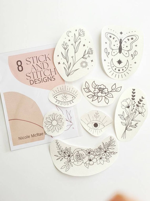 STICK AND STITCH Washaway Embroidery Stabilizer Pack 8 Designs Boho  Celestial Wildflower Rinse With Water Embroidery Backing Interfacing 