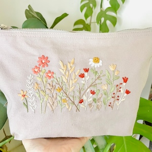 EMBROIDER YOUR OWN Accessory Bag Floral Embroidery Kit | Diy Kit | Sewing Kit | Cosmetic Bag | Crafty Gift | Mother’s Day | Gift For Her |