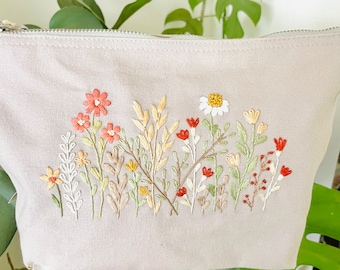 EMBROIDER YOUR OWN Accessory Bag Floral Embroidery Kit | Diy Kit | Sewing Kit | Cosmetic Bag | Crafty Gift | Mother’s Day | Gift For Her |