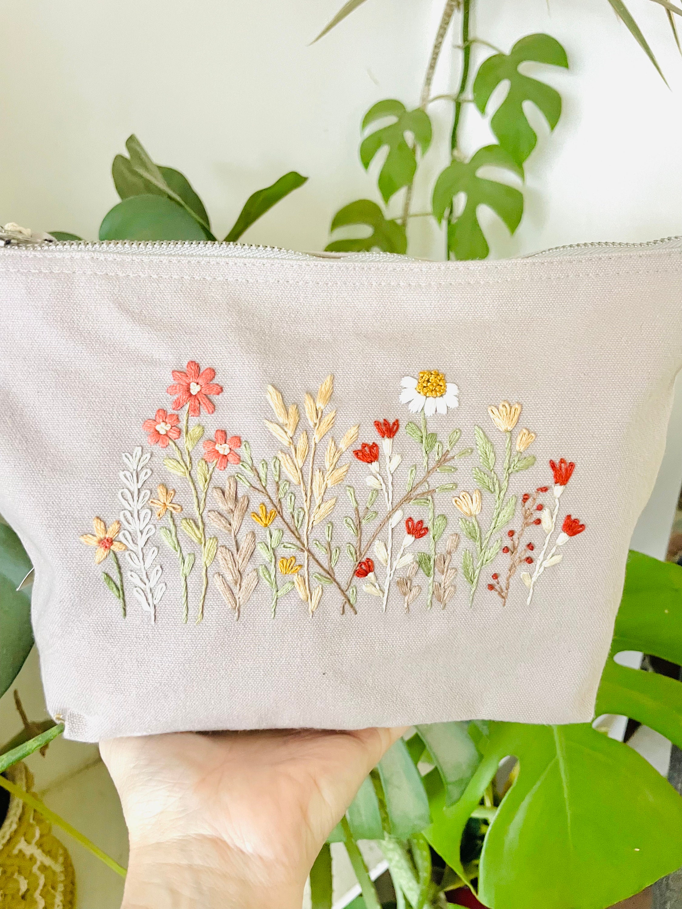 EMBROIDER YOUR OWN Accessory Bag Floral Embroidery Kit | Diy Kit | Sewing Kit | Cosmetic Bag | Crafty Gift | Mother’s Day | Gift For Her |