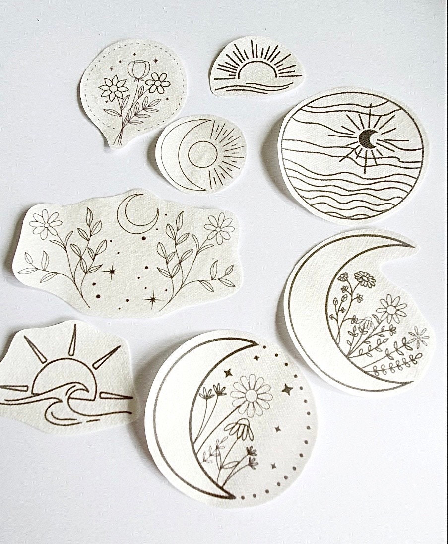 STICK AND STITCH Washaway Embroidery Stabilizer Pack 8 Sun And Moon Celestial Floral Designs Rinse With Water Embroidery Backing Interfacing