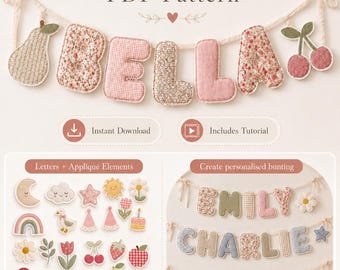 PDF NAME LETTER Bunting | Name Garland | Appliques | Nursery Decor | Baby Gift | Wall Decoration | Sewing Pattern Tutorial | Baby Shower