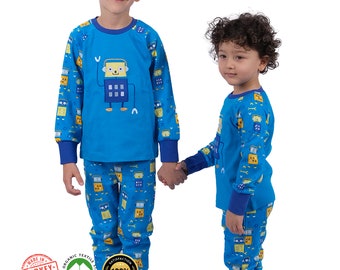 Boys Robot Pajama Set - Handmade Organic Cotton Kids PJs