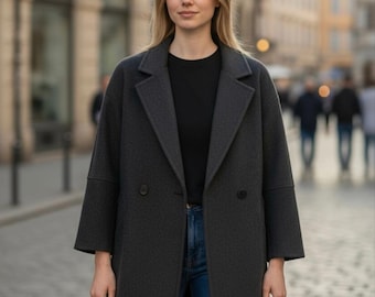 Handmade Cashmere Coat with Silk Trim, Relaxed Fit