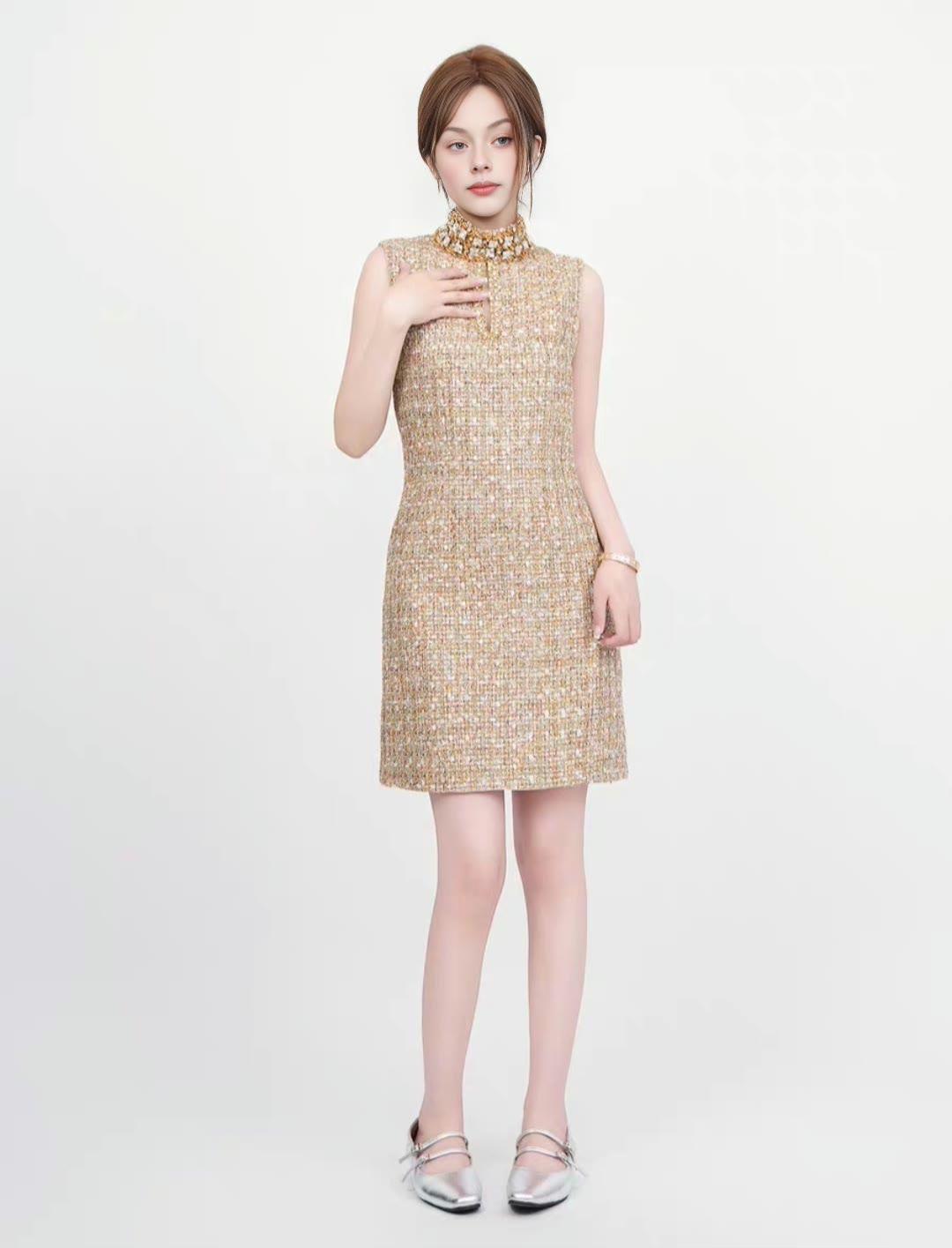 Handmade Tweed Boucle Gold Tinsel Boucle Mini Dress With Diamonds - Etsy  Israel