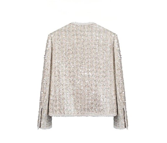 【SCENERITY】Beaded tweed jacket by Karl Lagerfeld Black and Silver Fantasy Tweed Jacket with