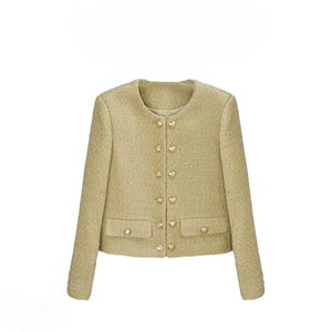 Giacca in tweed beige fatta a mano / Blazer di ispirazione vintage con bottoni dorati / Elegante capospalla da donna / Cappotto classico chic S-XL