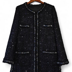 Handmade Tweed Boucle Black Jacket With  Unique Sequin