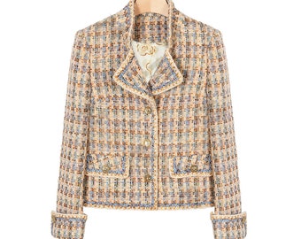 Handmade tweed multi-coloured jacket with suit collar