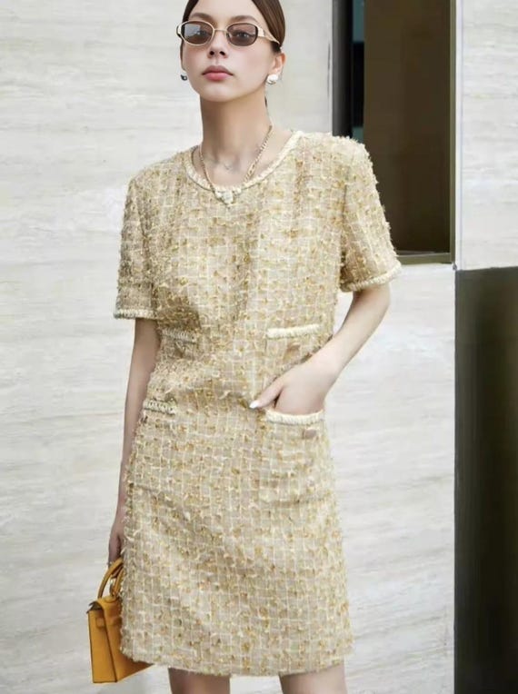 slim fit dress slacks Mac Duggal Women's Boucle Cap Sleeve High Neck Button Up Midi Dress main image 0