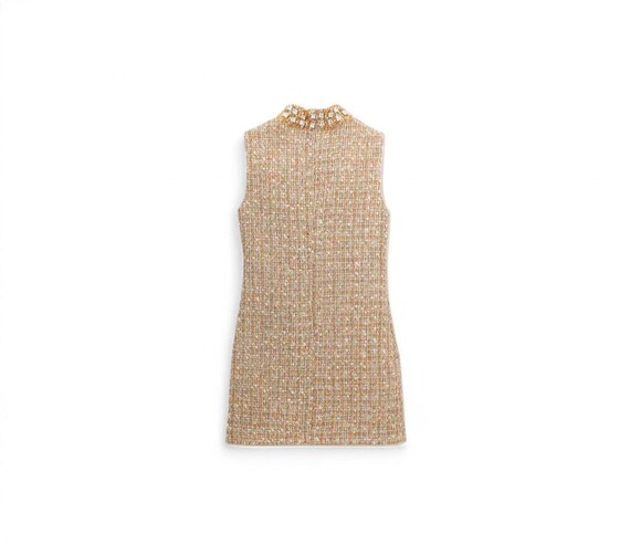 gold tinsel dress Self-Portrait // Gold & Mulitcolour Tinsel Boucle Dress & Jacket Set – VSP  Consignment main image 0