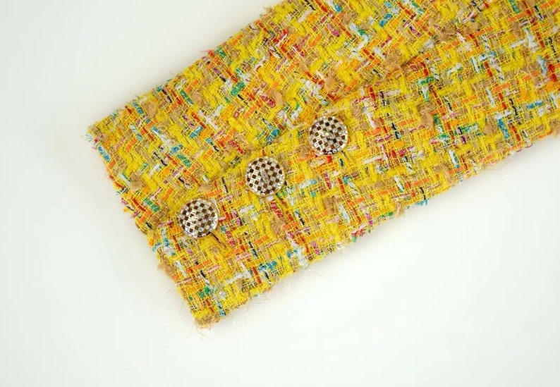 Classic French Style Tweed Yellow Jacket Uk Size 12 Etsy